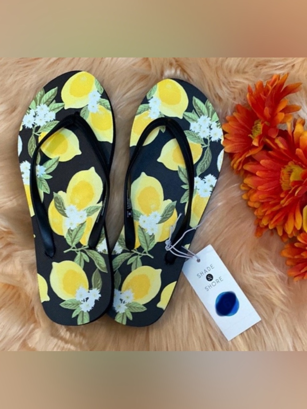 Lemon Print Flip Flops Shade & Shore NEW! FIRM!!